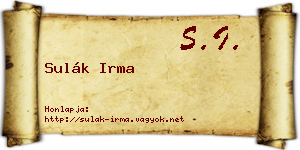 Sulák Irma névjegykártya